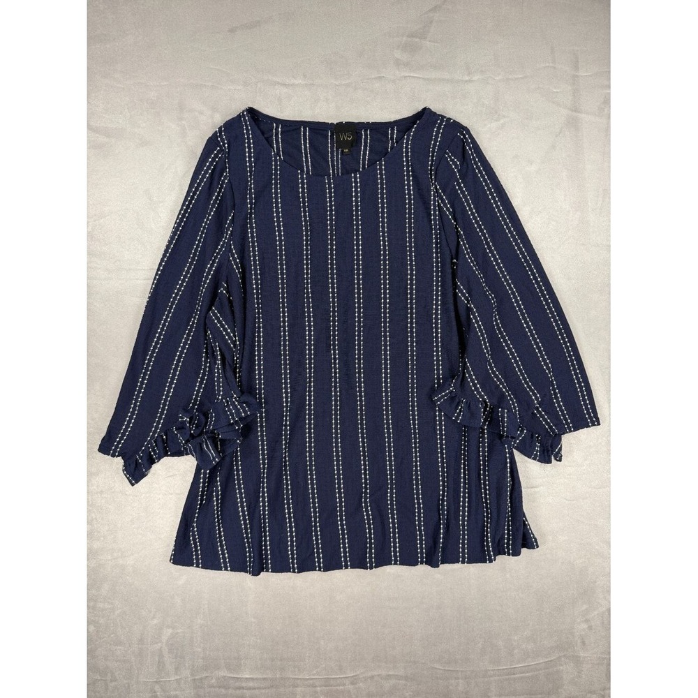 W5 Concepts Anthropologie Women's Top Size XL Blue Stripe 3/4 Ruffled Sleeve